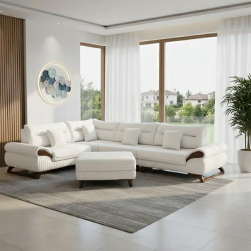 Serene Curve L-Shaped Sofa Set