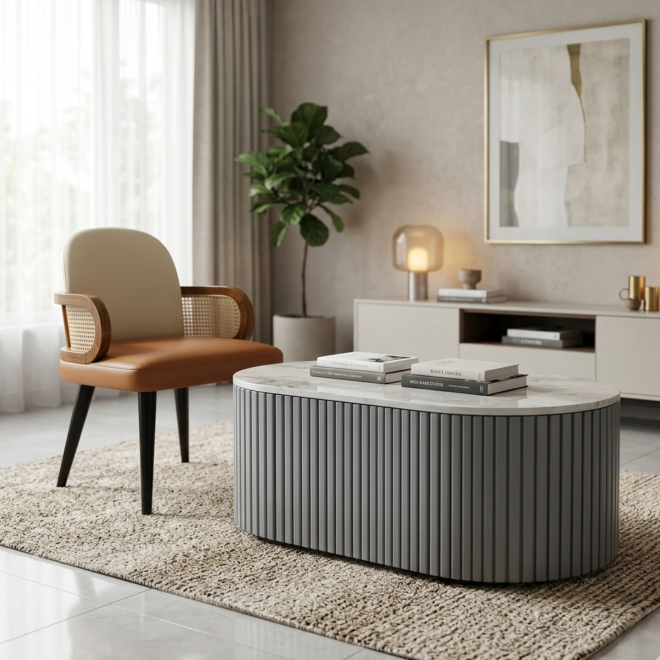 Modern Oval Glossy Ply Coffee Table with Storage