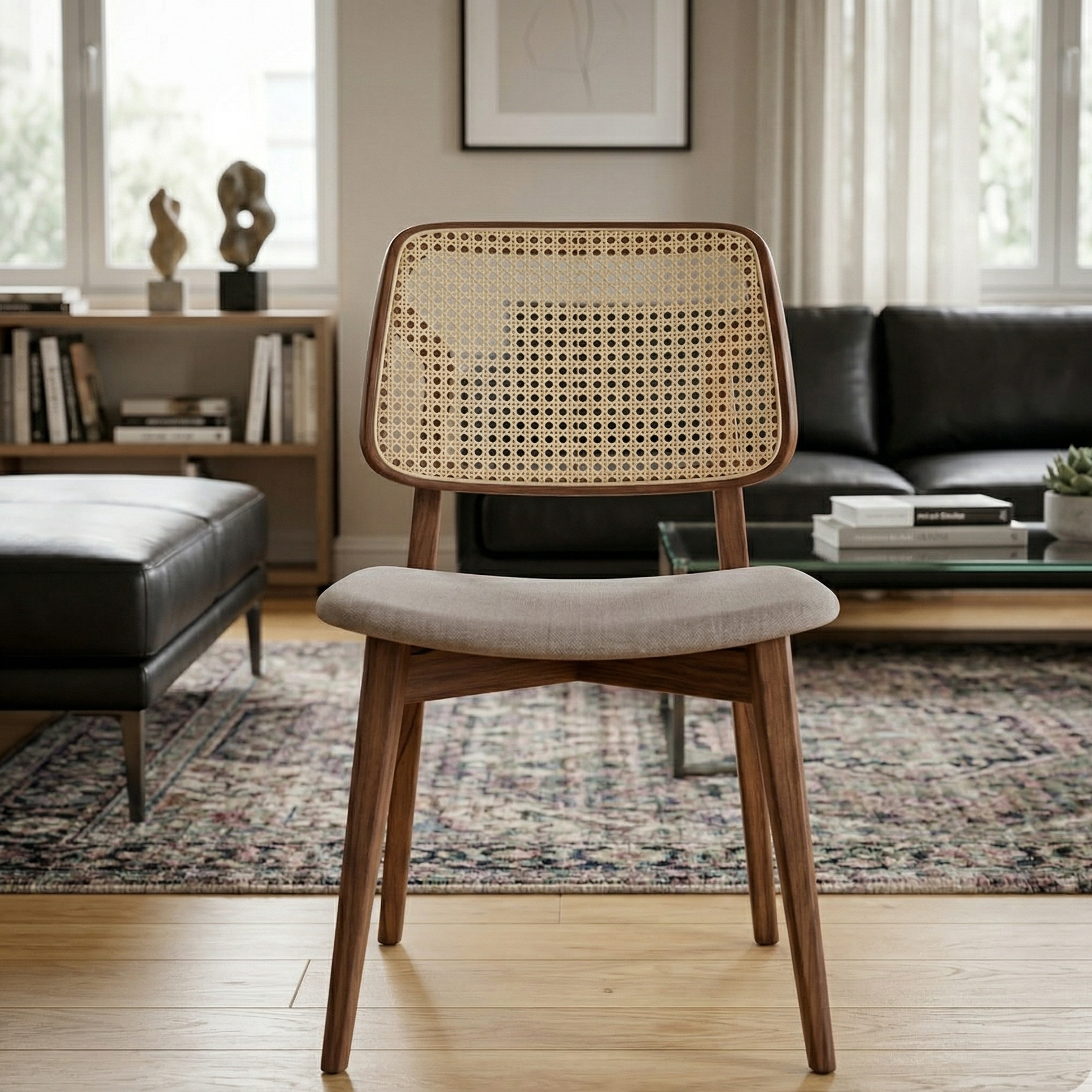 Modern Wooden Cane Back Dining Chair