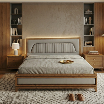 Modern Wooden Upholstered King Bed